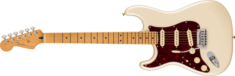Load image into gallery viewer, Electric guitar, "PLAYER PLUS STRATOCASTER®" left-handed, maple fingerboard, "Olympic Pearl" Deluxe soft case
