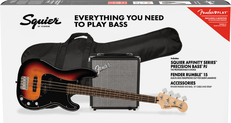 Load image into gallery viewer, starter set with 4-string electric bass "AFFINITY SERIES™ PRECISION BASS® PJ PACK" carrying case, Rumble 15 amplifier with accessories included