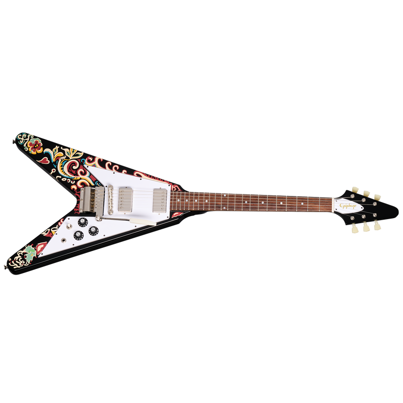 Chargez l'image dans la visionneuse de la galerie, JimiHendrixTM "LoveDrops"FlyingV,Ebony avec graphismes psychédéliques Édition Limitée avec étui rigide