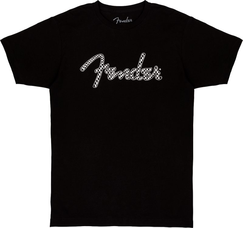 Load image into gallery viewer, Chandail à manches courtes S-Noir- Logo Fender damier ondulé