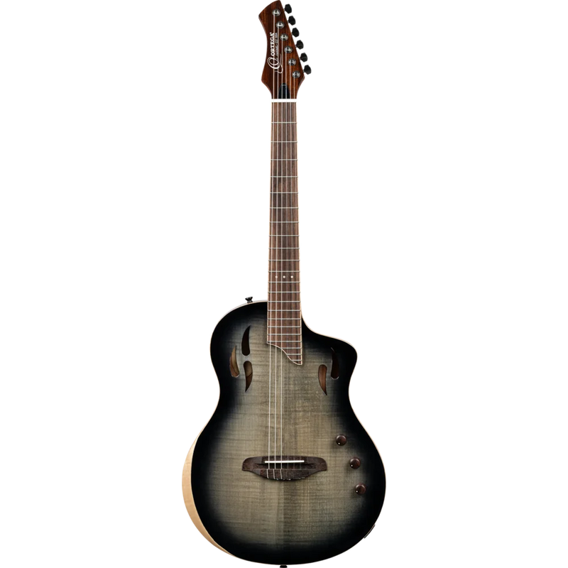 Chargez l'image dans la visionneuse de la galerie, Guitare TourPlayer Series 4/4 à cordes nylon 6 cordes + housse professionnelle, finition noir éclatant,Corps Épicéa massif avec placage en érable ondé