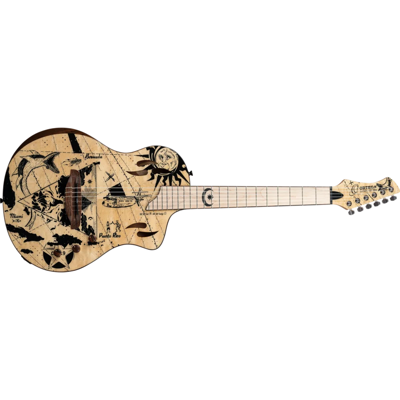 Chargez l'image dans la visionneuse de la galerie, Guitare classique/électrique SÉRIE TOURPLAYER, GUITARE TAILLE NORMALISE EN OKOUMÉ MASSIF/ÉRABLE FLAMBÉ, DESIGN BERMUDA