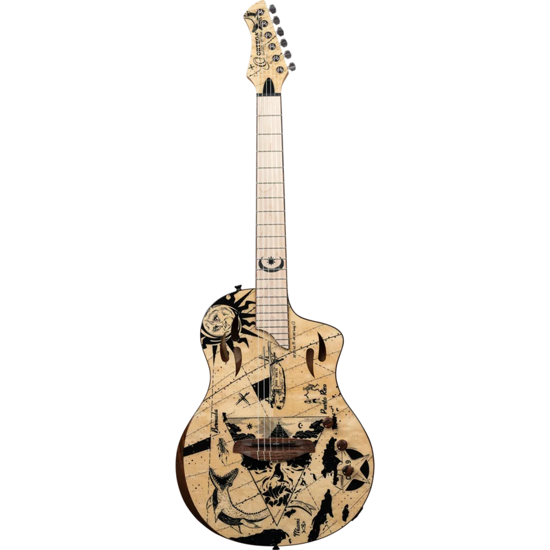 Chargez l'image dans la visionneuse de la galerie, Guitare classique/électrique SÉRIE TOURPLAYER, GUITARE TAILLE NORMALISE EN OKOUMÉ MASSIF/ÉRABLE FLAMBÉ, DESIGN BERMUDA