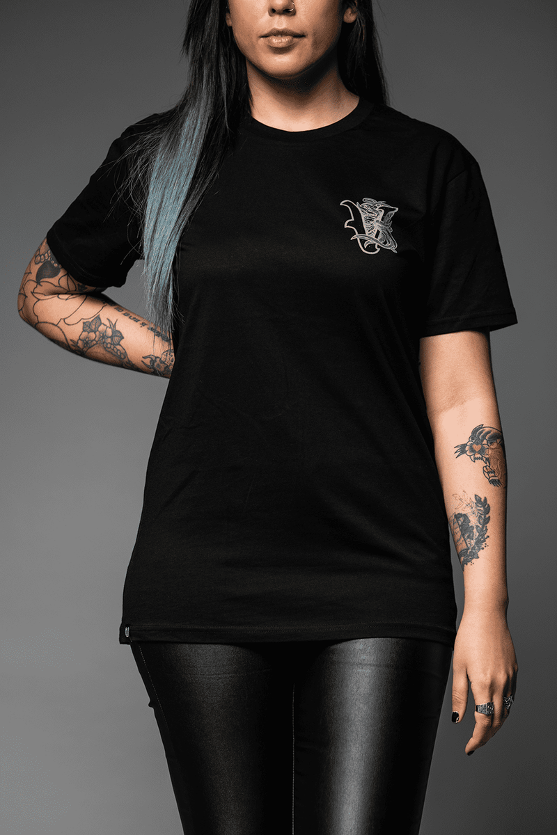 Load image into gallery viewer, VICTORY AMPPLIFIERS / THE KRAKEN SHORT-SLEEVED T-SHIRT - BLACK WITH WHITE LOGO (XL)