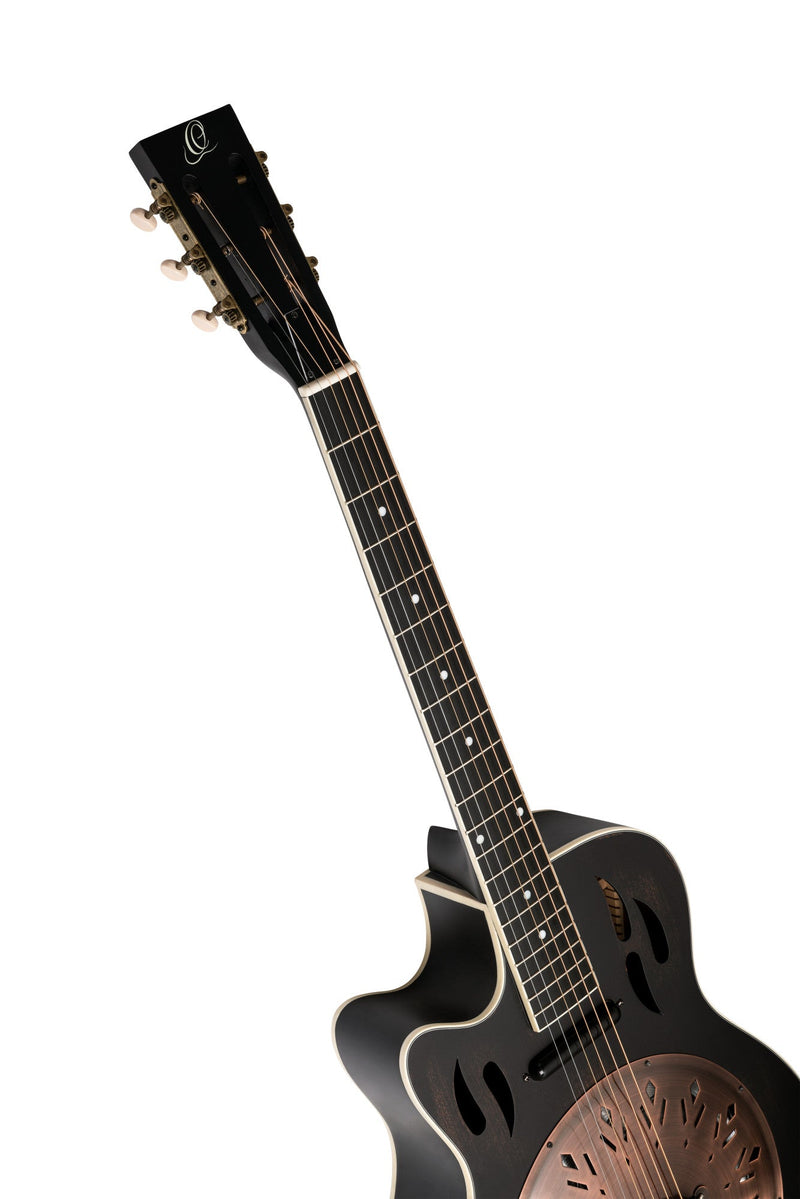 Load image into gallery viewer, Guitare à résonateur ORTEGA Série Americana 6 cordes - Noir vieilli / Laiton antique HW - Drummond Musique