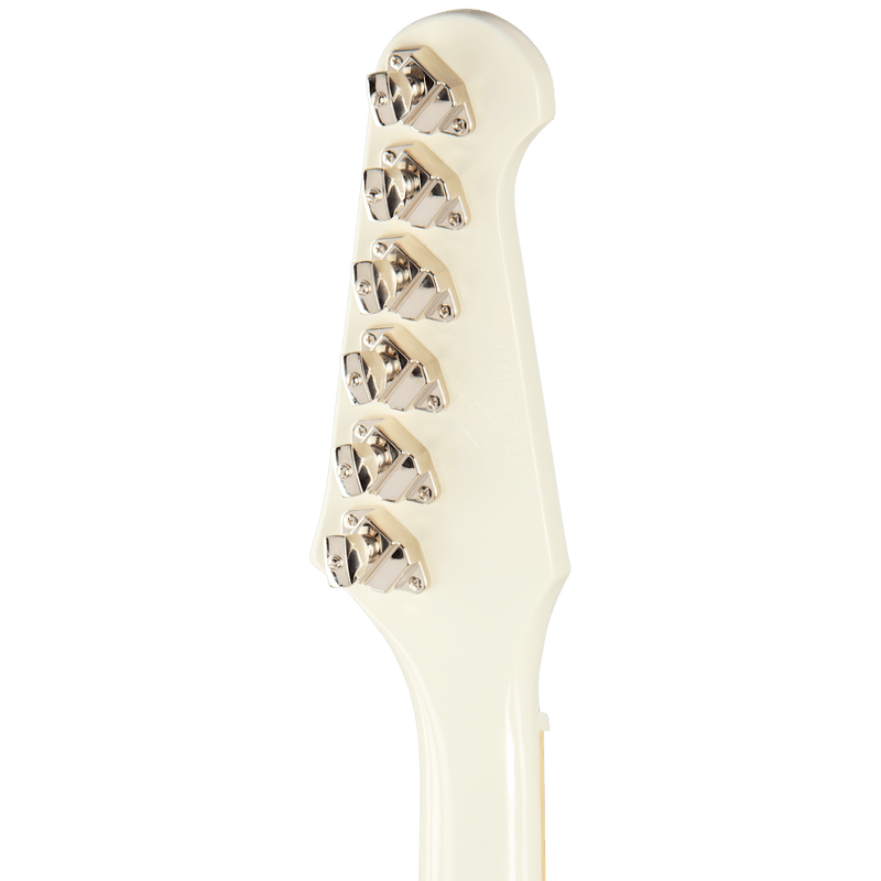 Chargez l'image dans la visionneuse de la galerie, Guitare électrique Epiphone ECFVR3PWNM 1963 Firebird V, vibrato Maestro – Polaris White ,mini - humbuckers,touches en Rosewood avec étui rigide - Drummond Musique