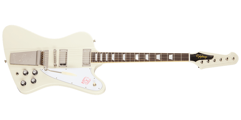Chargez l'image dans la visionneuse de la galerie, Guitare électrique Epiphone ECFVR3PWNM 1963 Firebird V, vibrato Maestro – Polaris White ,mini - humbuckers,touches en Rosewood avec étui rigide - Drummond Musique