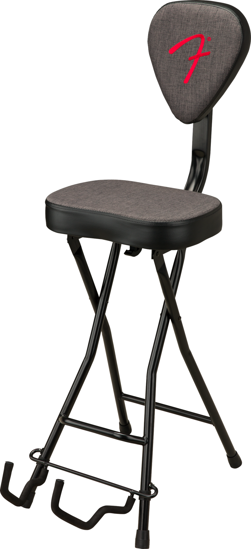 Load image into gallery viewer, Black studio chair with embroidered logo on the backrest and guitar foot support