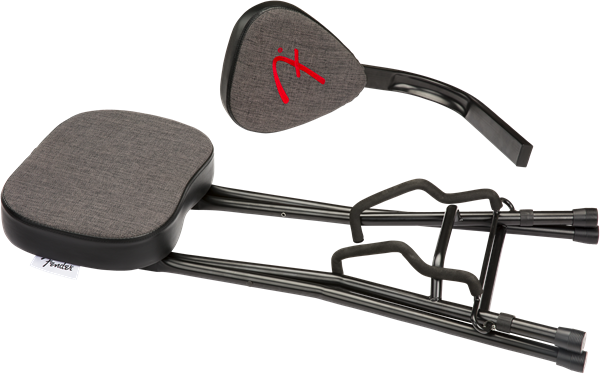 Load image into gallery viewer, Black studio chair with embroidered logo on the backrest and guitar foot support