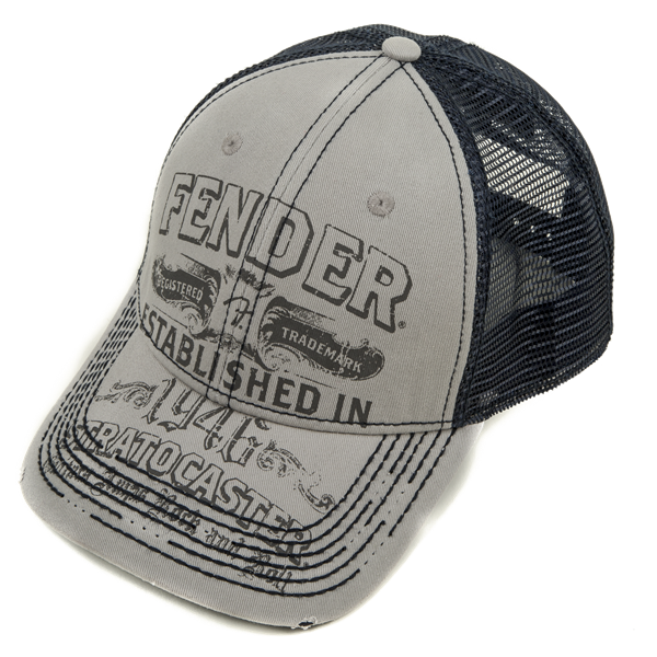 Load image into gallery viewer, Casquette de camionneur "Fender Strat" grise de taille unique