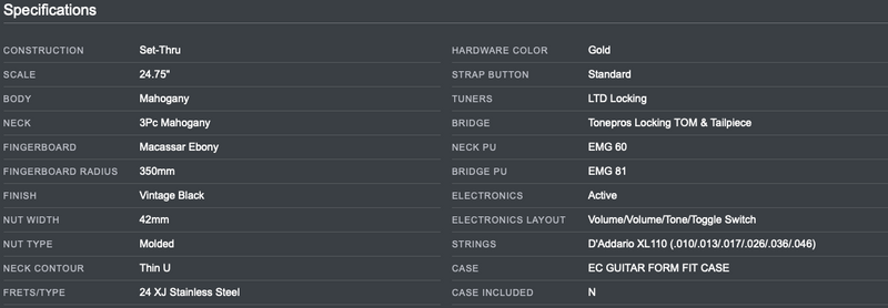 Chargez l'image dans la visionneuse de la galerie, Guitare électrique EC-1000 VB pour gaucher -Vintage Noir
