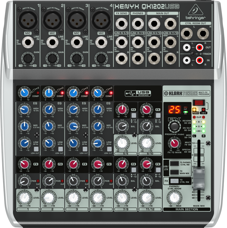 Load image into gallery viewer, 12 inputs 2 buses BUS mixer with USB audio interface and Multi-FX processor