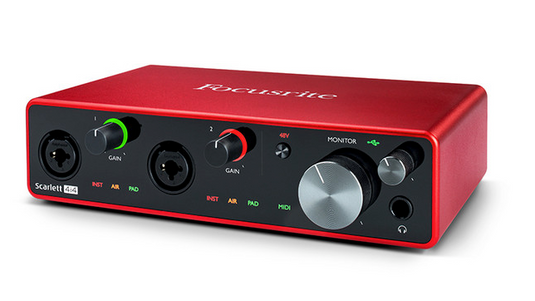 interface audio USB, 2 entrées preamp ou ligne,2 entrées ligne,4 sorties, midi i/o
