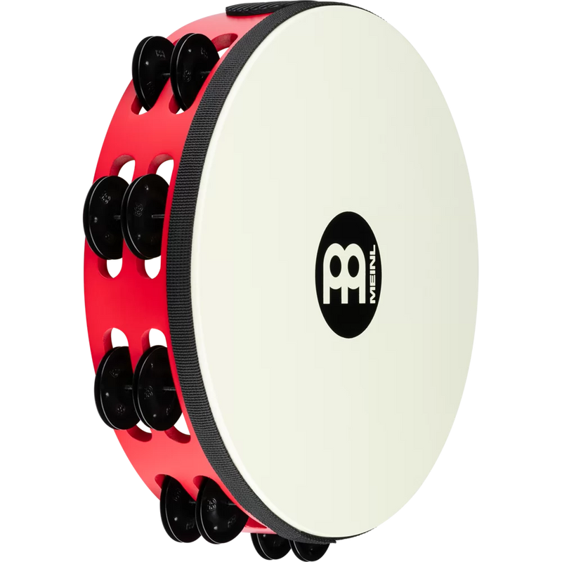 Load image into gallery viewer, MEINL PERCUSSION / TAH2BK-R-TF / 10&quot; Touring Wooden Tambourine with Synthetic Head, Double Row, Red, Black Plated Steel Jingles
