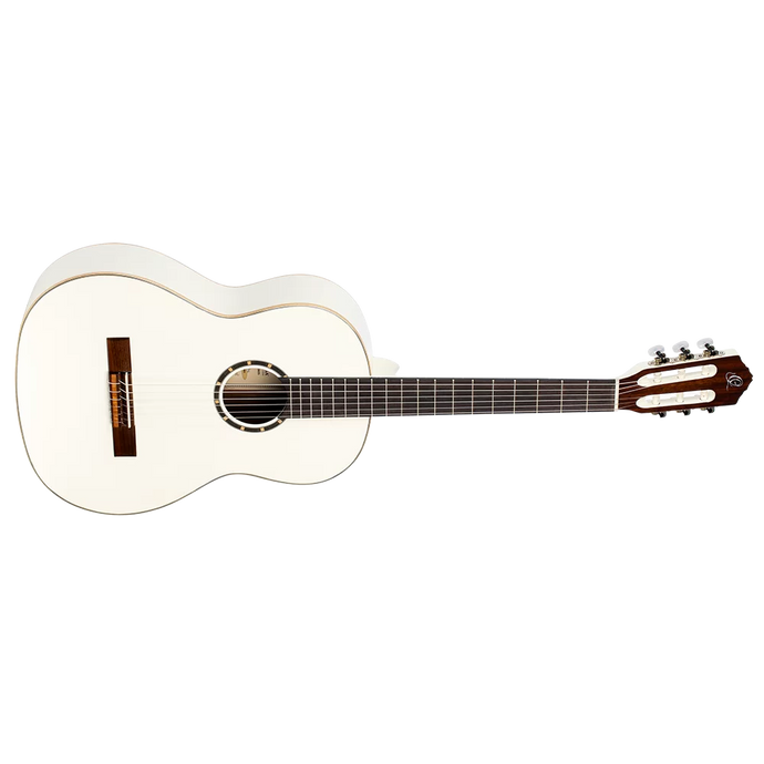 FULL SIZE SPRUCE/MAHOGANY GUITAR, WHITE WITH CARRYING CASE