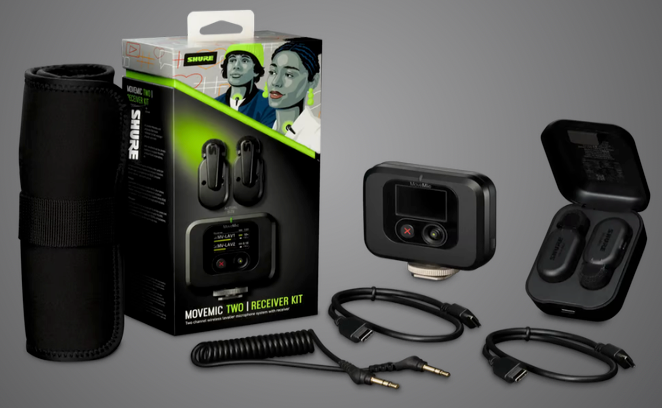 Load image into gallery viewer, SHURE / MV-TWO-KIT-Z7 / 2 lapel microphones, charging case, plug-in receiver.png
