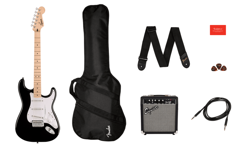 Load image into gallery viewer, SQUIER / 037-1720-006 / Squier Sonic Stratocaster Set, Maple Fingerboard with Soft Case and 10G-120V Amp - Black
