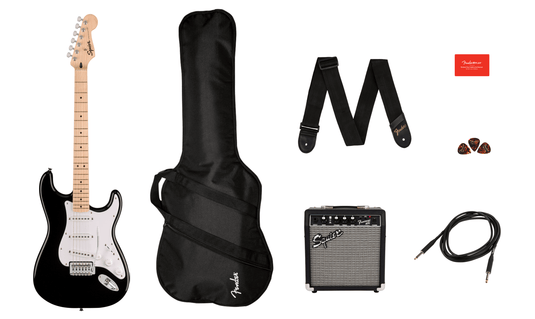 SQUIER / 037-1720-006 / Squier Sonic Stratocaster Set, Maple Fingerboard with Soft Case and 10G-120V Amp - Black