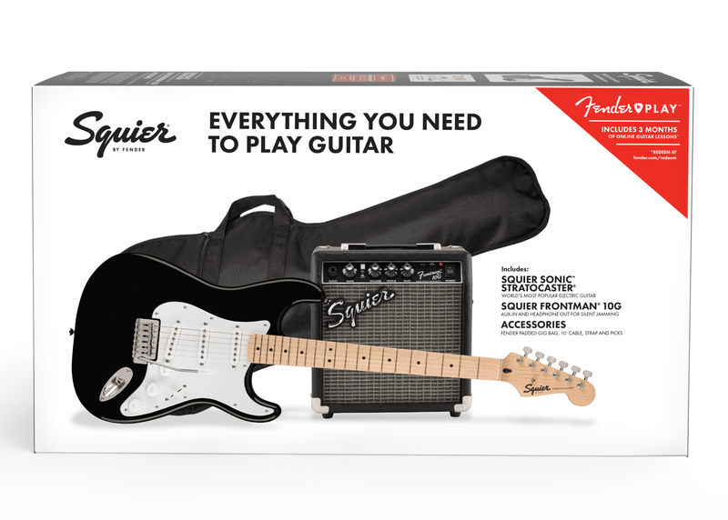 Load image into gallery viewer, SQUIER / 037-1720-006 / Squier Sonic Stratocaster Set, Maple Fingerboard with Soft Case and 10G-120V Amp - Black
