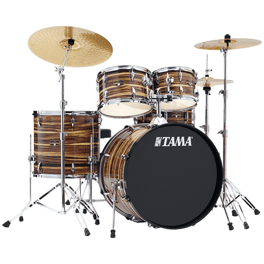 Drummond Musique / Tama / IE52KH6-CTW / Ensemble complet Imperialstar fini Coffe Teak Wrap (22x16-10x7-12x8-16x15-14x5)avec accessoires et cymbales Meinl