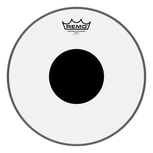 Peau 12” transparente, série “controlled sound” avec “black dot”