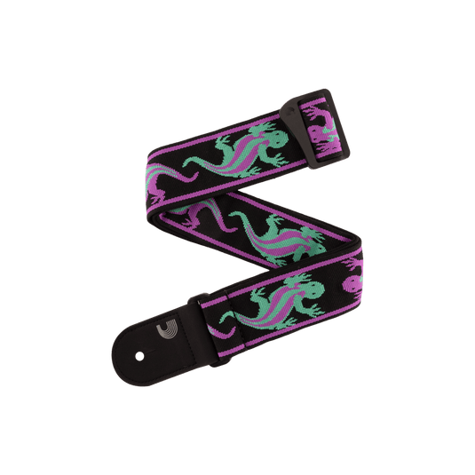 Courroie noire , Vintage "planet waves" Lézard (Vert-Mauve)