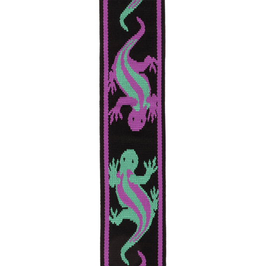 Courroie noire auto-bloquante, Vintage "planet waves" Lézard (Vert-Violet)