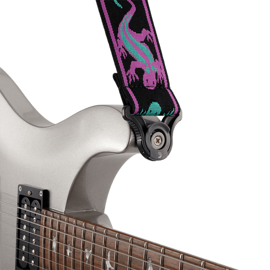 Courroie noire auto-bloquante, Vintage "planet waves" Lézard (Vert-Violet)
