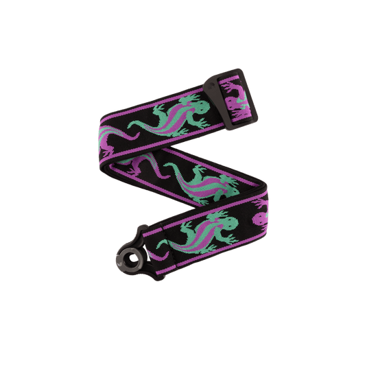 Courroie noire auto-bloquante, Vintage "planet waves" Lézard (Vert-Violet)