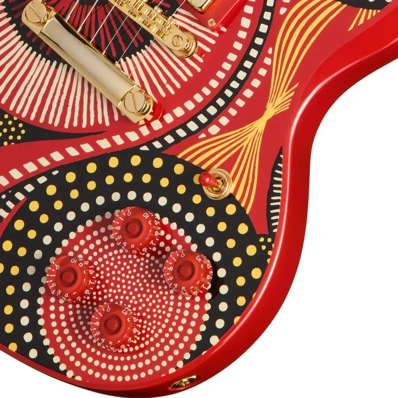 Load image into gallery viewer, Epiphone SG modèle Fatoumata Diawara (finition rouge braise avec illustration malienne, étui rigide inclus)
