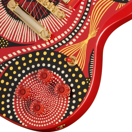 Epiphone SG modèle Fatoumata Diawara (finition rouge braise avec illustration malienne, étui rigide inclus)
