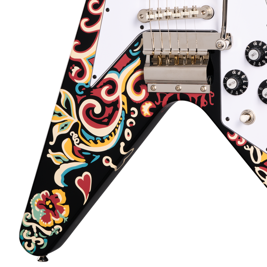 JimiHendrixTM "LoveDrops"FlyingV,Ebony avec graphismes psychédéliques  Édition Limitée avec étui rigide