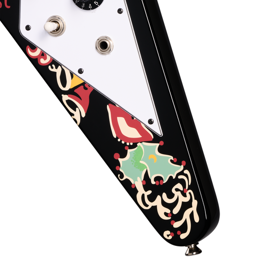 JimiHendrixTM "LoveDrops"FlyingV,Ebony avec graphismes psychédéliques  Édition Limitée avec étui rigide