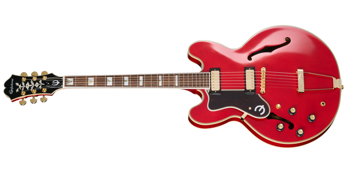 Guitare électrique, Epiphone Gem Archer (Oasis)- Rouge Cerise Gauchère avec étui rigide