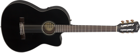 Guitare classique, CN-140SCE Guitare fine en nylon, touche en noyer, noire avec étui rigide