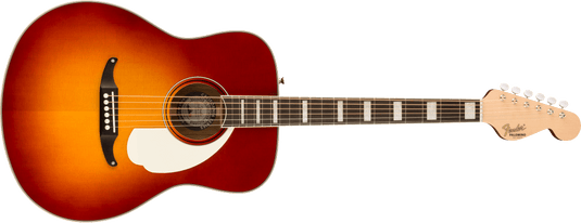Guitare folk électro acoustique, California Vintage Palomino à plaque protectrice de couleur blanc vieilli (fini Sunburst Sienna, étui rigide inclus)
