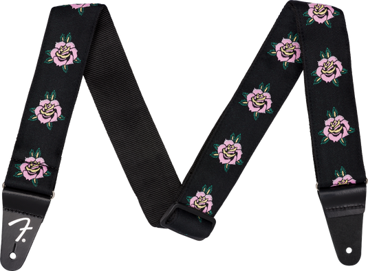 Courroie 2” en jacquard tissé à motif de roses et doublée de nylon tubulaire résistant-Rose