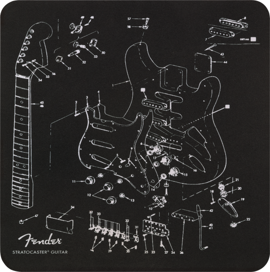 Tapis de souris Fender - Motif plan de Strat éclaté