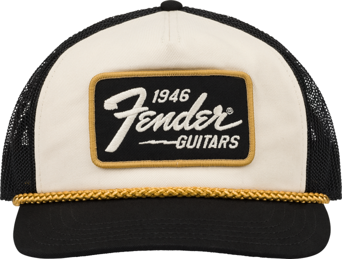 Casquette avec Logo Fender 1946- Crème/Noir et décoration tressé Or