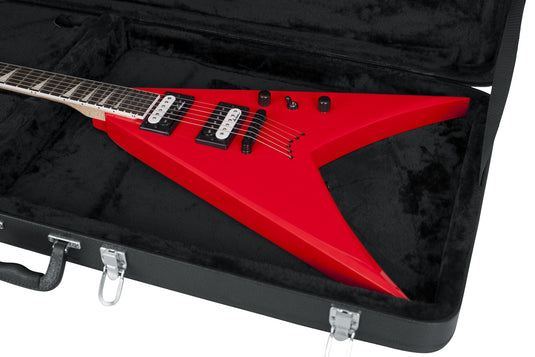 Étui rigide en bois pour guitares aux formes extrêmes, telles que les modèles Flying V et Explorer