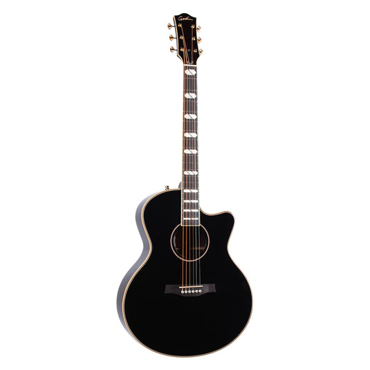 Guitare acoustique, Connaisseur MJ Satina RW, Mini-Jumbo-Noire (avec étui rigide)