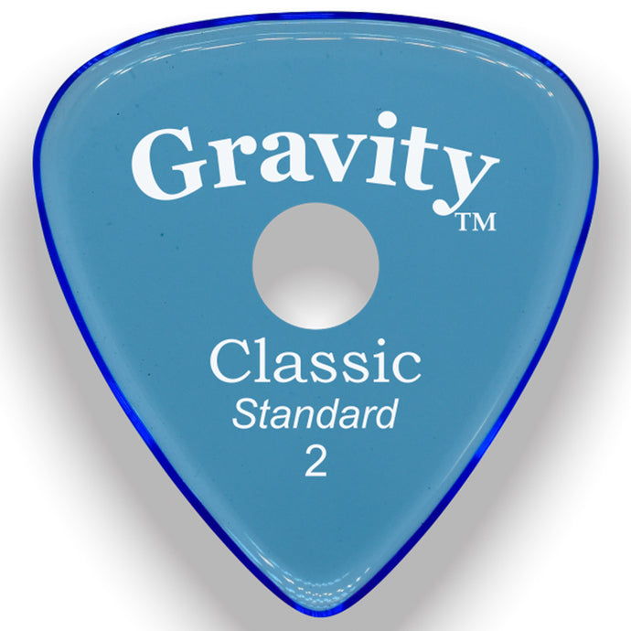 Pick de guitare ou basse, Classic Standard, 2,0 mm, Poli avec trou de préhension rond, Bleu