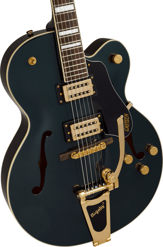 Guitare électrique, Streamliner G2420TG à corps creux-fini Cadillac Vert, touche en laurier, cordier Bigsby LTD et micros Broad'Tron BT-3S (pas d'étui)