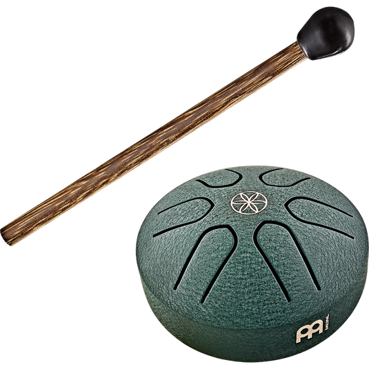 Tambour à languettes en acier de poche Sonic Energy 3", La majeur, 6 notes, 440 Hz, Vert foncé, Germe de vie