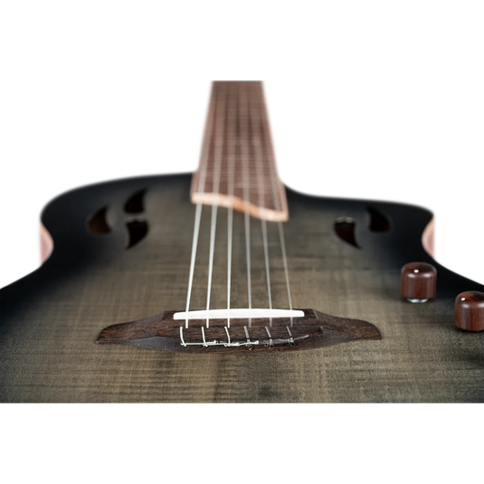 Guitare TourPlayer Series 4/4 à cordes nylon 6 cordes + housse professionnelle, finition noir éclatant,Corps Épicéa massif avec placage en érable ondé