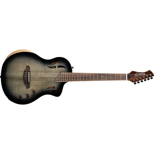 Guitare TourPlayer Series 4/4 à cordes nylon 6 cordes + housse professionnelle, finition noir éclatant,Corps Épicéa massif avec placage en érable ondé