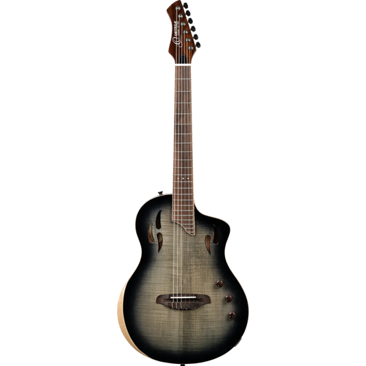 Guitare TourPlayer Series 4/4 à cordes nylon 6 cordes + housse professionnelle, finition noir éclatant,Corps Épicéa massif avec placage en érable ondé