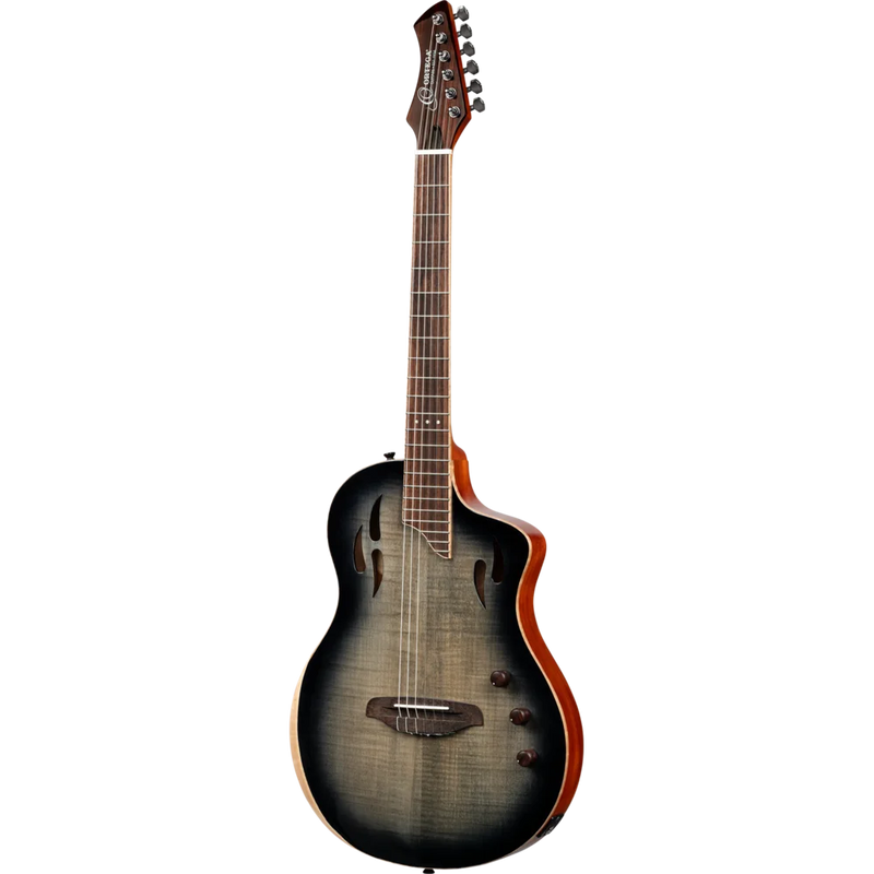 Chargez l'image dans la visionneuse de la galerie, Guitare TourPlayer Series 4/4 à cordes nylon 6 cordes + housse professionnelle, finition noir éclatant,Corps Épicéa massif avec placage en érable ondé
