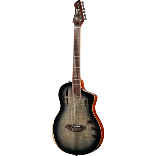 Guitare TourPlayer Series 4/4 à cordes nylon 6 cordes + housse professionnelle, finition noir éclatant,Corps Épicéa massif avec placage en érable ondé