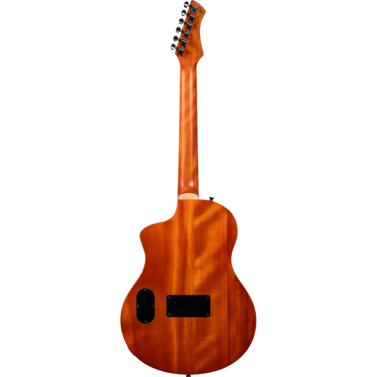 Guitare TourPlayer Series 4/4 à cordes nylon 6 cordes + housse professionnelle, finition noir éclatant,Corps Épicéa massif avec placage en érable ondé